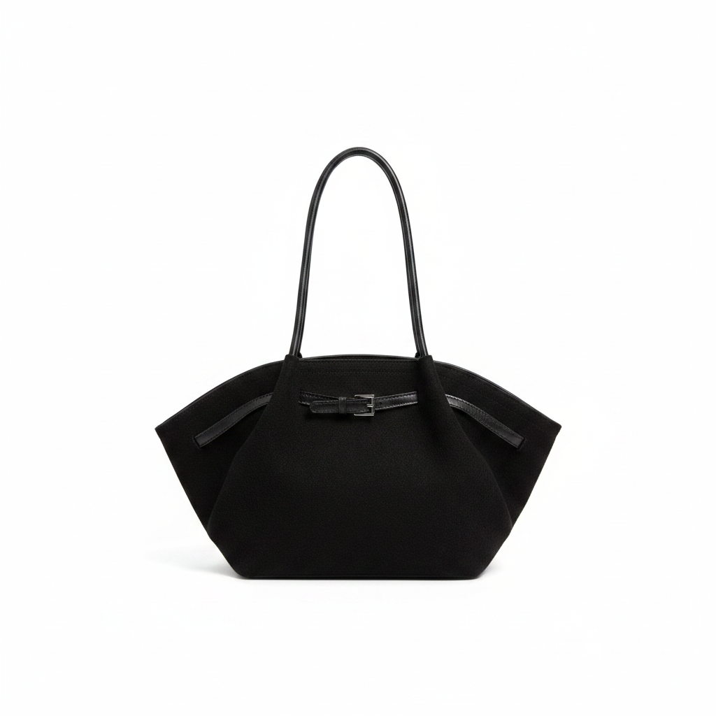 Solid Colour Buckle Tote Bag